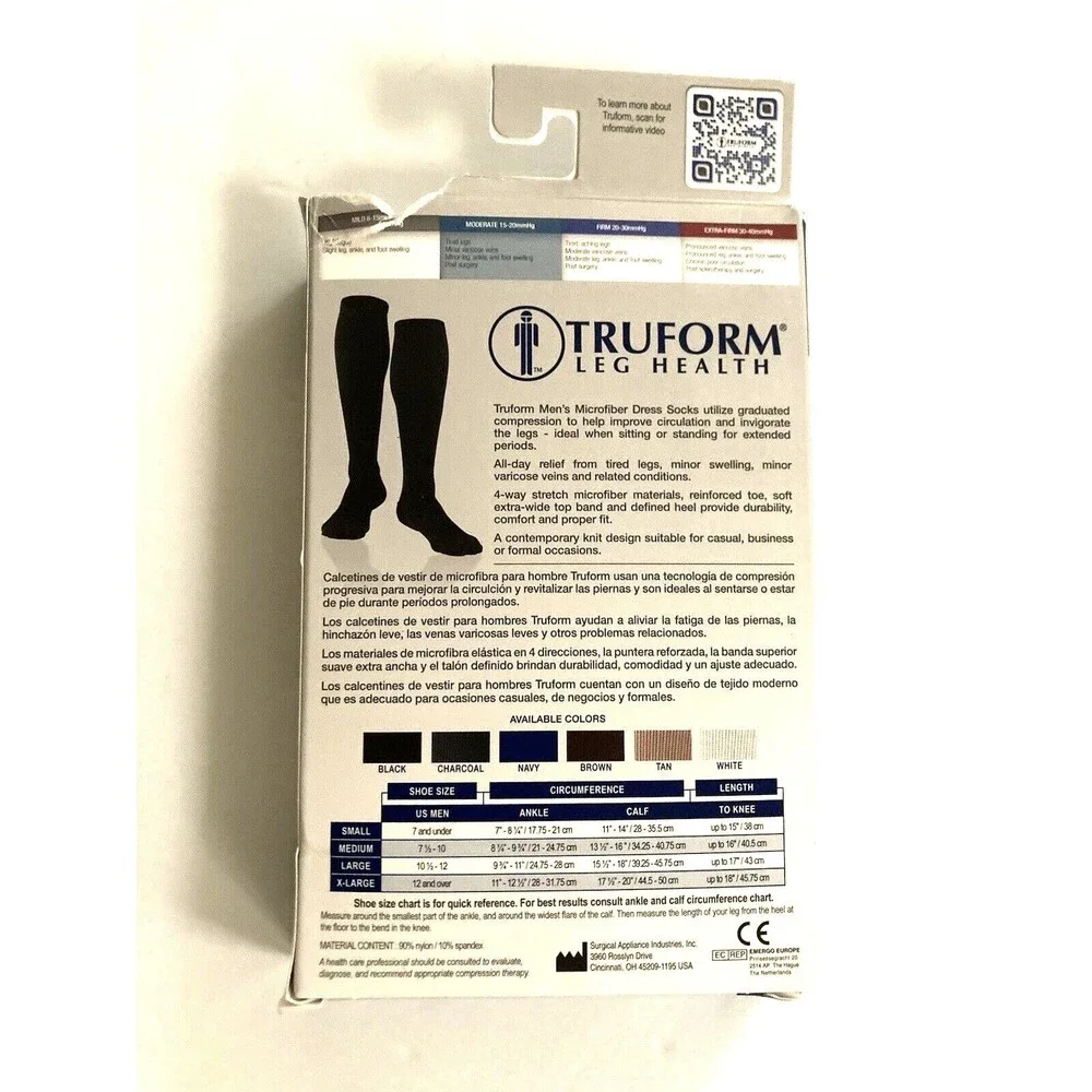 New Truform Mens Knee High Compression Socks Large Moderate Black 15-20 Open Box